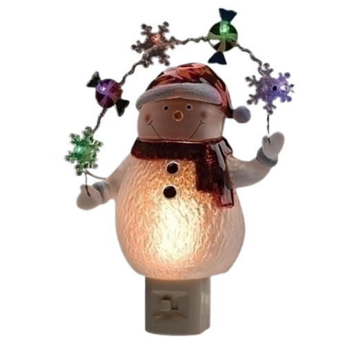 7.7" Roman - Snowman With LED Snowflake And Candy Canes Night Light
