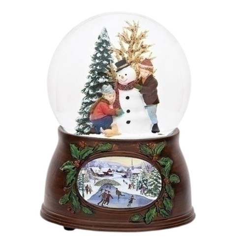 5" Roman - Music Box Featuring A Snowman Playing With Children
