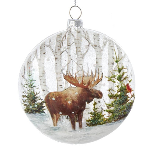 Glass Moose Disc Ornament