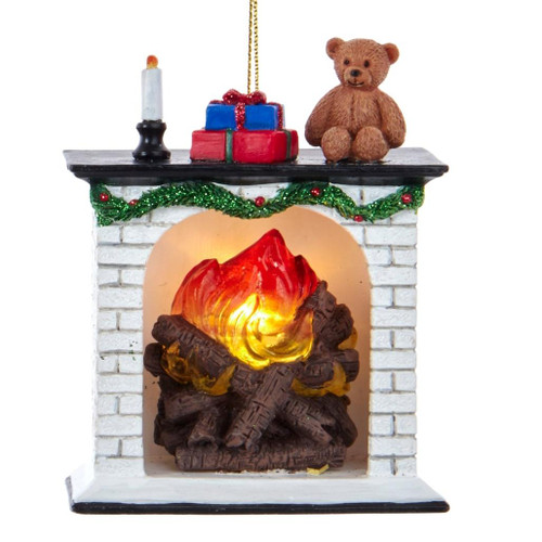 Battery-Operated White Brick Fireplace with Light Ornament
