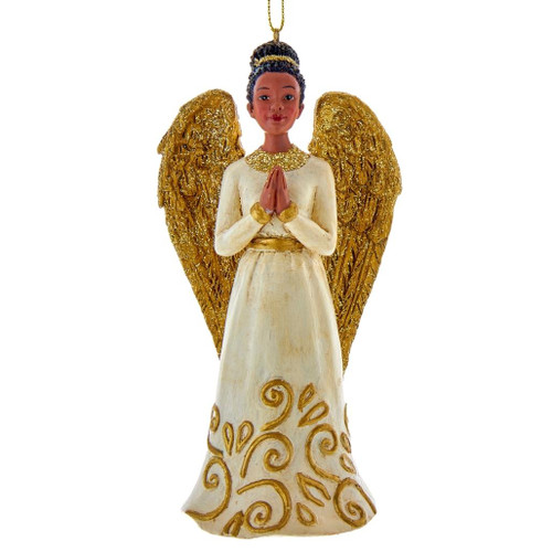 African American Ivory and Gold Praying Angel Ornament
