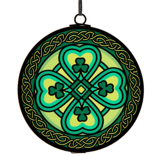  St. Patrick's Stained Glass Ornament with Four Shamrocks