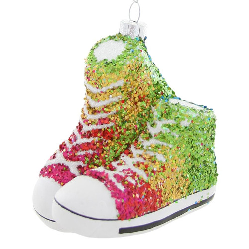 Cody Foster & Co - Glittered Rainbow Sneaker Blown Glass Ornament