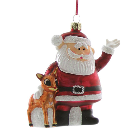 Cody Foster & Co - Retro Santa & Rudolph Blown Glass Ornament
