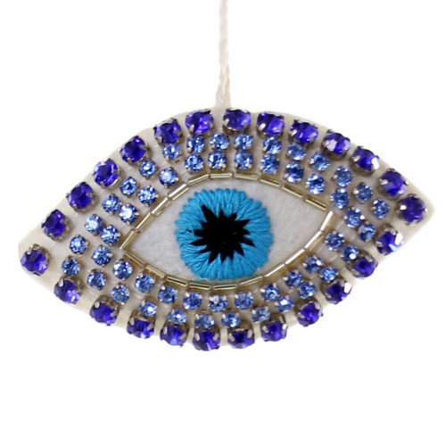 Cody Foster & Co - Blue Jeweled Eye Blown Glass Ornament
