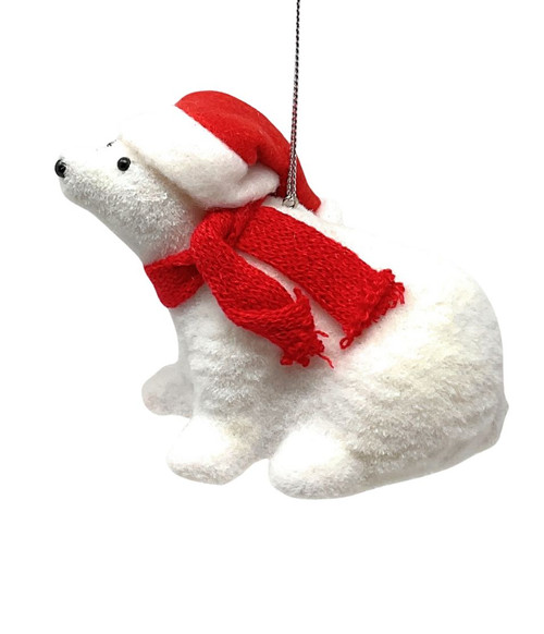 Flocked Polar Bear Sitting Ornament