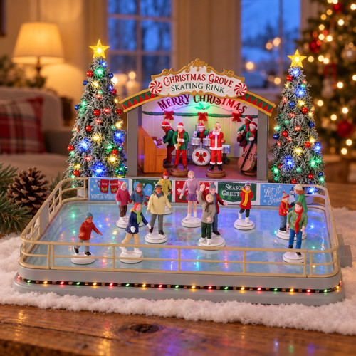 Lemax Christmas Grove Skating Rink – collectible Christmas village piece displayed in a cosy home