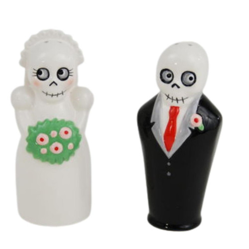 One Hundred 80 Degrees - Newlydeads Skeleton Bride and Groom Ceramic Salt and Pepper Shakers Set