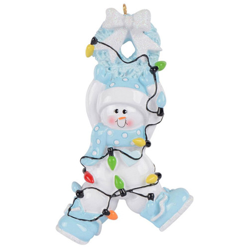 Personalized Baby Boy Blue Wrapped Up In Lights Ornament