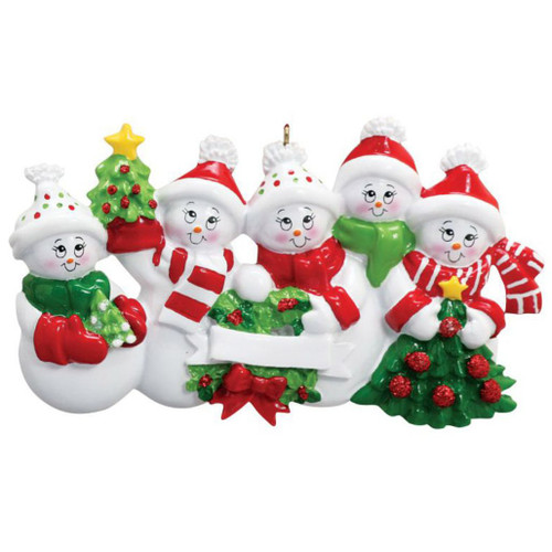Personalized Snow Family of 5 Ornament