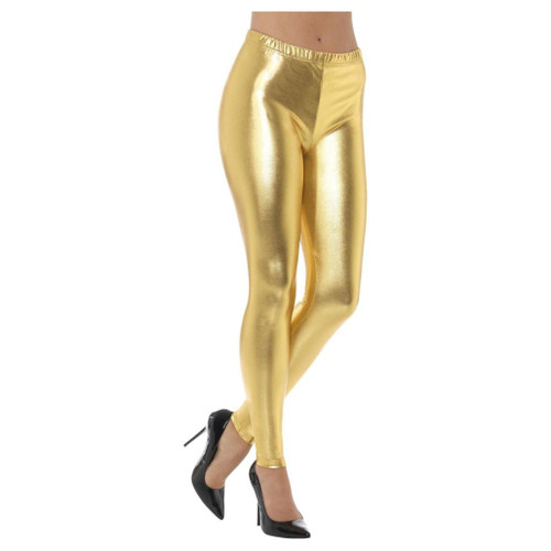 Gold 80s Metallic Disco Leggings - Small