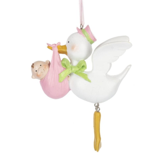 Stork w/Baby Girl Ornament
