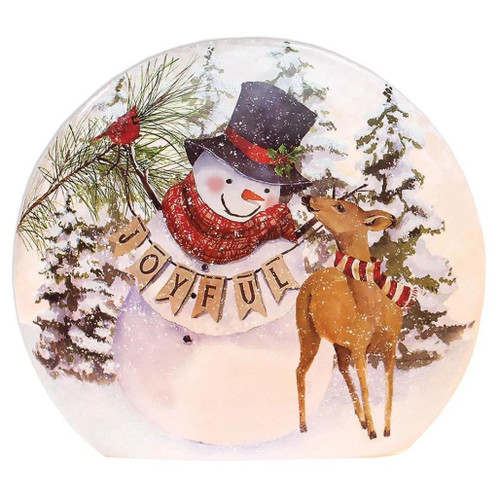 Large Lit Joyful Snowman With Deer Orb