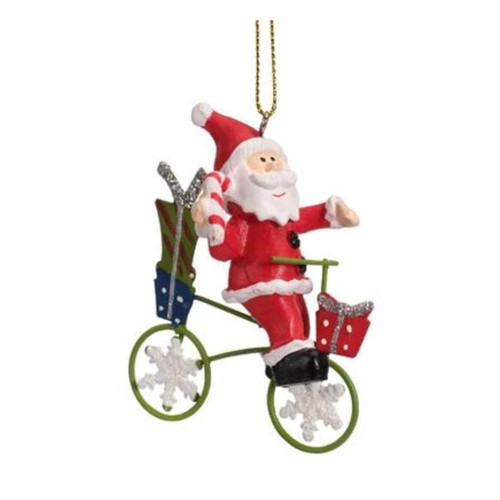 Santa Riding Bike With Candy Ornament