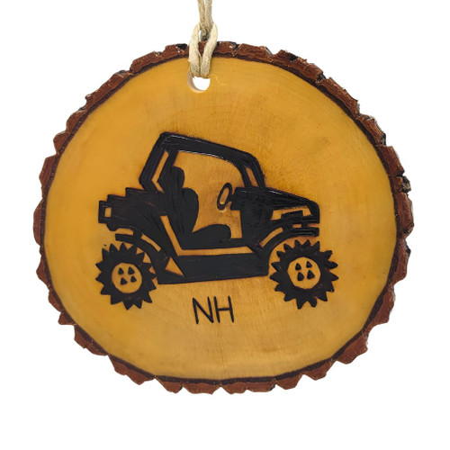 Handmade Wood Burn Carving All Terrain Vehicle ATV Ornament Inscribed With (NH) New Hampshire