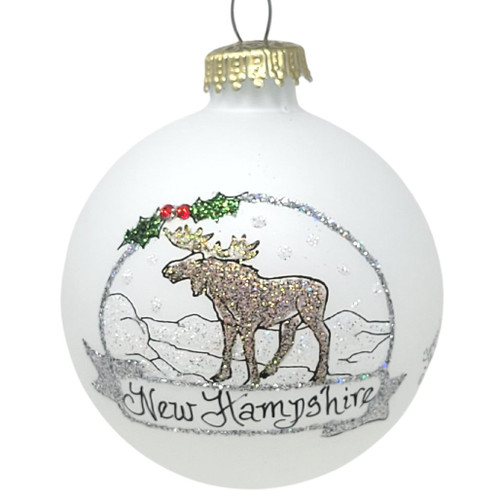 Glittered Moose New Hampshire Ornament