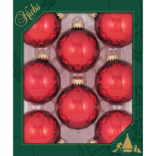 Set of 8 Christmas Red Glass Ornaments 