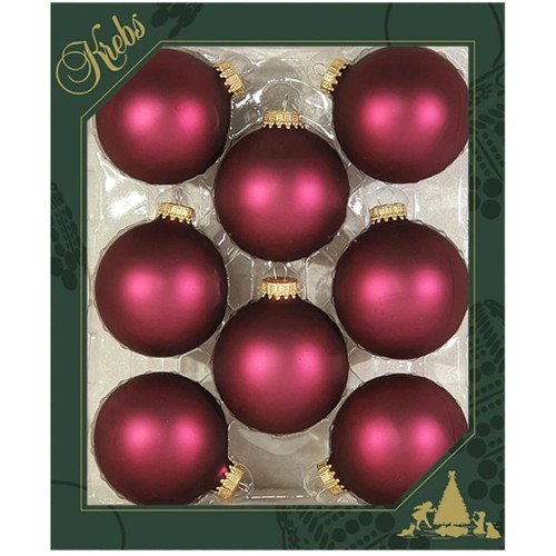 Set of 8 Garnet Velvet Glass Ornaments