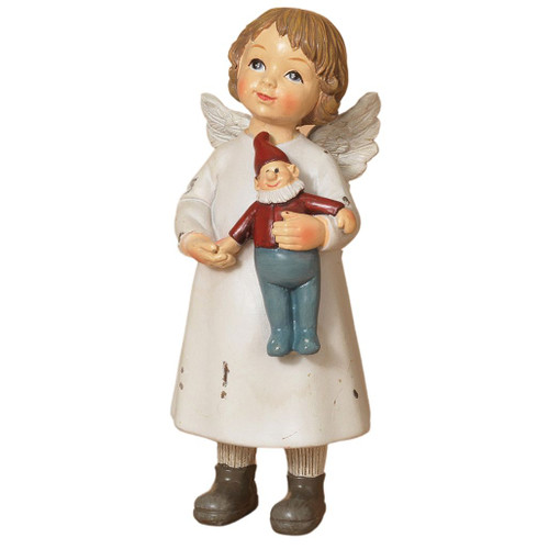 Child Angel Holding Gnome Figurine