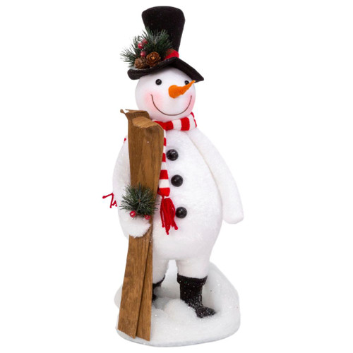 Holiday Snowman With Skis Figurine