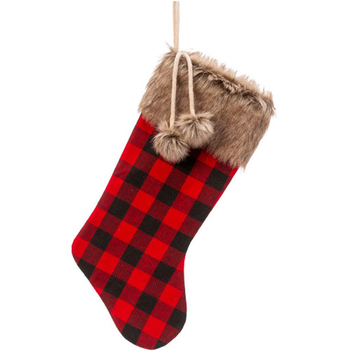 Buffalo Plaid Stocking With Brown Fur Trim