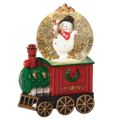 Train Water Globe Shimmer With Snowman