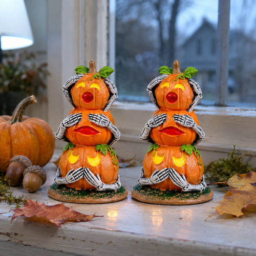 Lemax Spookytown - Pumpkin Snowmen Set Of 2 – collectible Halloween village piece displayed in a cosy home