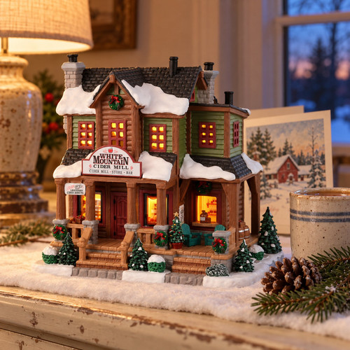 Lemax White Mountain Cider Mill – collectible Christmas village piece displayed in a cosy home
