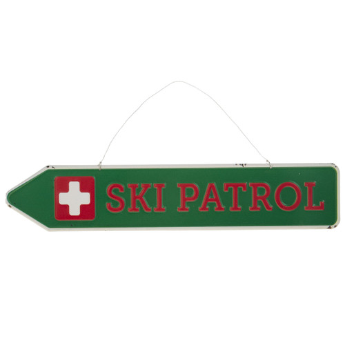 16 inch Metal Ski Sign Ornament for Christmas Tree or Walls with Ski Patrol on it:

