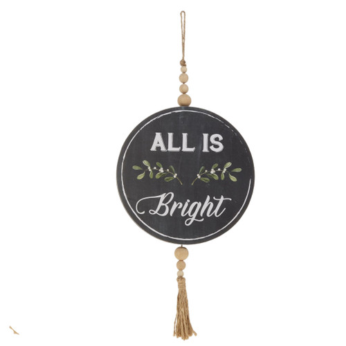 Wood Bead Dangle "All Is Bright" Painted Ornament 