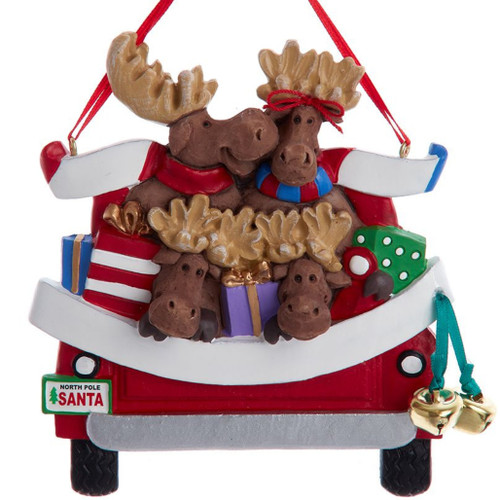 Moose Family of Four in Car Personalized Ornament - 4 Names Hand Personalized