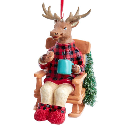 Male Deer In Pyjamas And Rocking Chair Ornament
