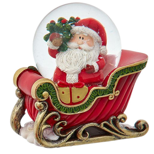 Santa in Red and Gold Sleigh Snow Globe
