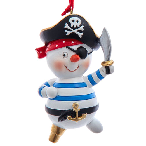 Pirate Snowman Holding A Sword Ornament
