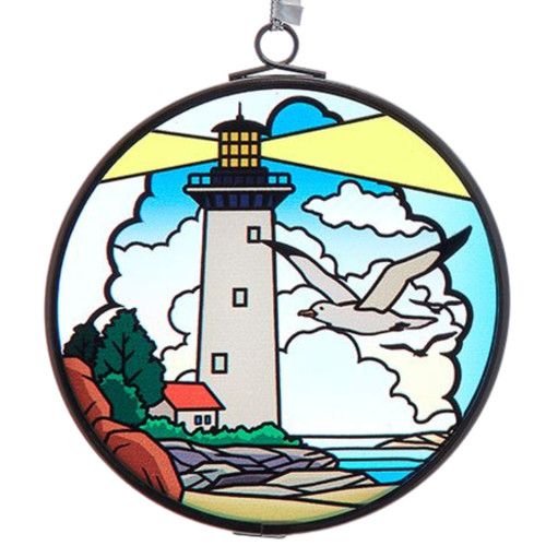 Gray Stained Glass Lighthouse Ornament
