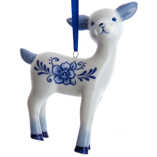 Blue And White Porcelain Baby Fawn Deer Ornament