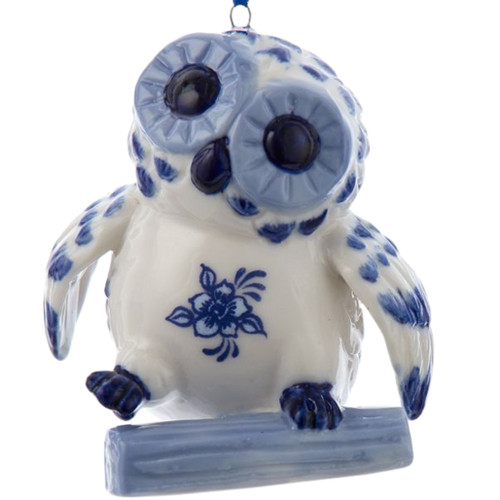 Blue And White Porcelain Owl Ornament
