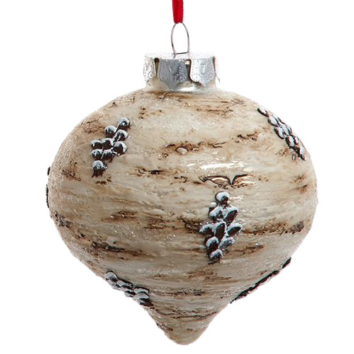 Glass Birch Tree Textured Onion Shaped Ornament
