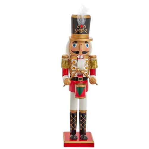 Traditional Wooden Nutcracker Red And White Soldier Playing Drums
