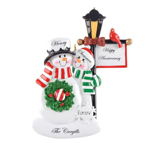 Personalized Snowman Lamp Post Couple Ornament