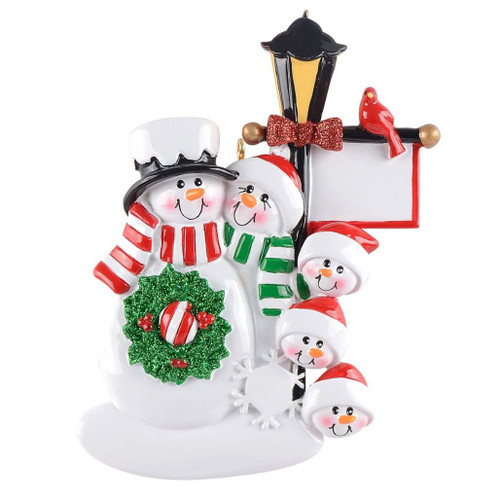 Personalized Snowman Lamp Post Family Of 5 Ornament