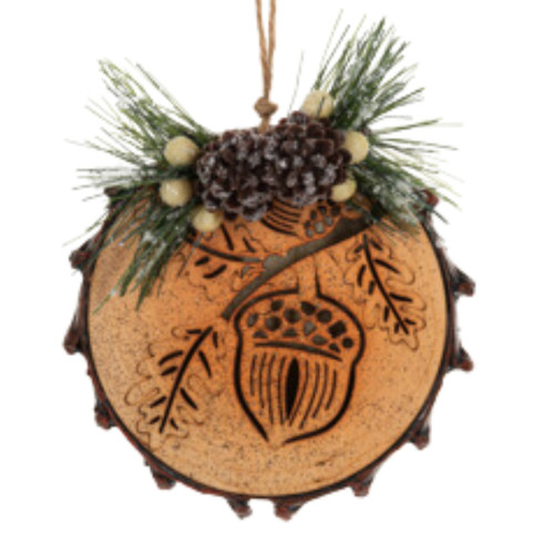 Carved Woodland Acorn Ornament
