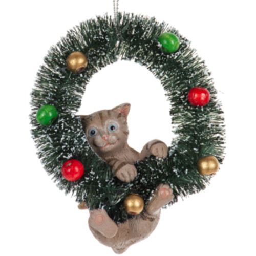 Brown Cat in Wreath Ornament
