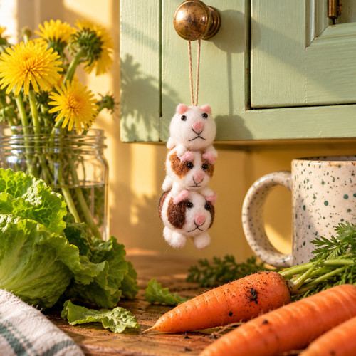 Felt Guinea Pig Stack Ornament – styled in a fun, eclectic home scene