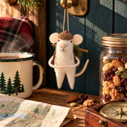 Felt Hiking Mice with Backpack Ornament – styled in a fun, eclectic home scene