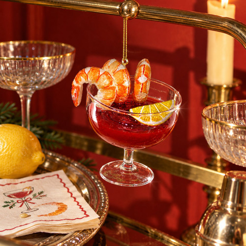Glass Shrimp Cocktail Ornament – styled in a fun, eclectic home scene