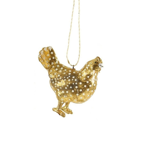 Cody Foster Paper Mache Gold Merriment Hen Ornament