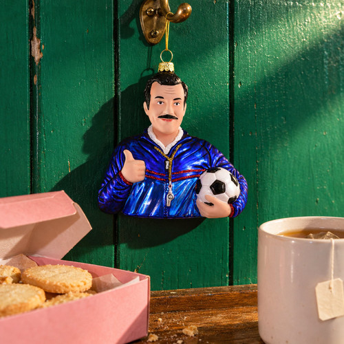 Cody Foster Ted Lasso Glass Ornament – glass Christmas ornament styled in a fun, eclectic home scene
