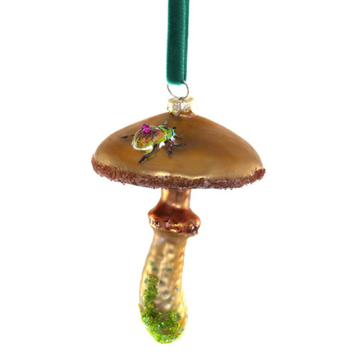 Cody Foster Bejeweled Beetle on Wooded Glen Mushroom Glass Ornament