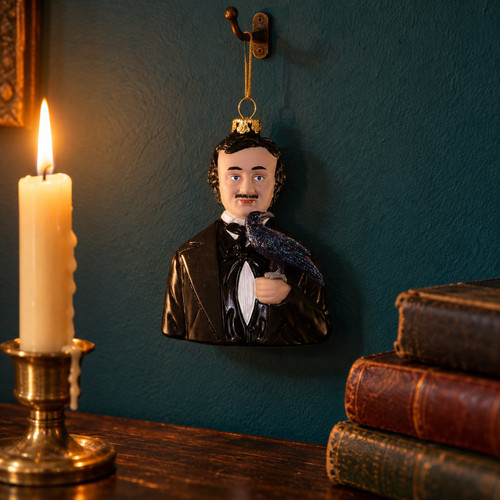 Cody Foster Edgar Allan Poe Glass Ornament – glass Christmas ornament styled in a fun, eclectic home scene